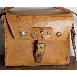 Vintage Leather Satchel Messenger Bag Hand Tooled Strap Rustic Brown Small